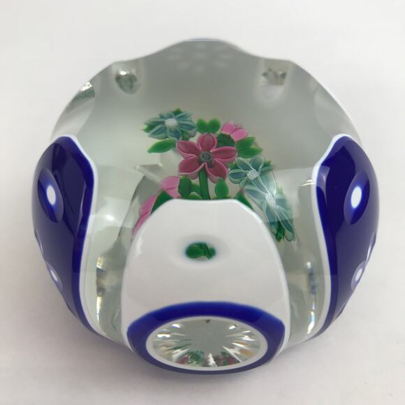 Perthshire 1982H Double Overlay Lampwork Floral Bouquet Facet Flower Paperweight - Picture 3 of 13
